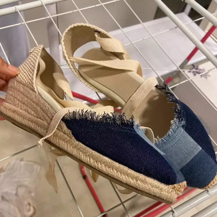 Wedge Low Heels Sandals For Women 2022 Promotion Sale Denim 0-3cm Casual Canvas Covered Sapato Feminino Sandalias Mujer