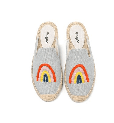 Sun and Moon Pattern Embroidery Flat-bottomed Breathable Espadrilles Ladies Casual and Comfortable One-step Slippers