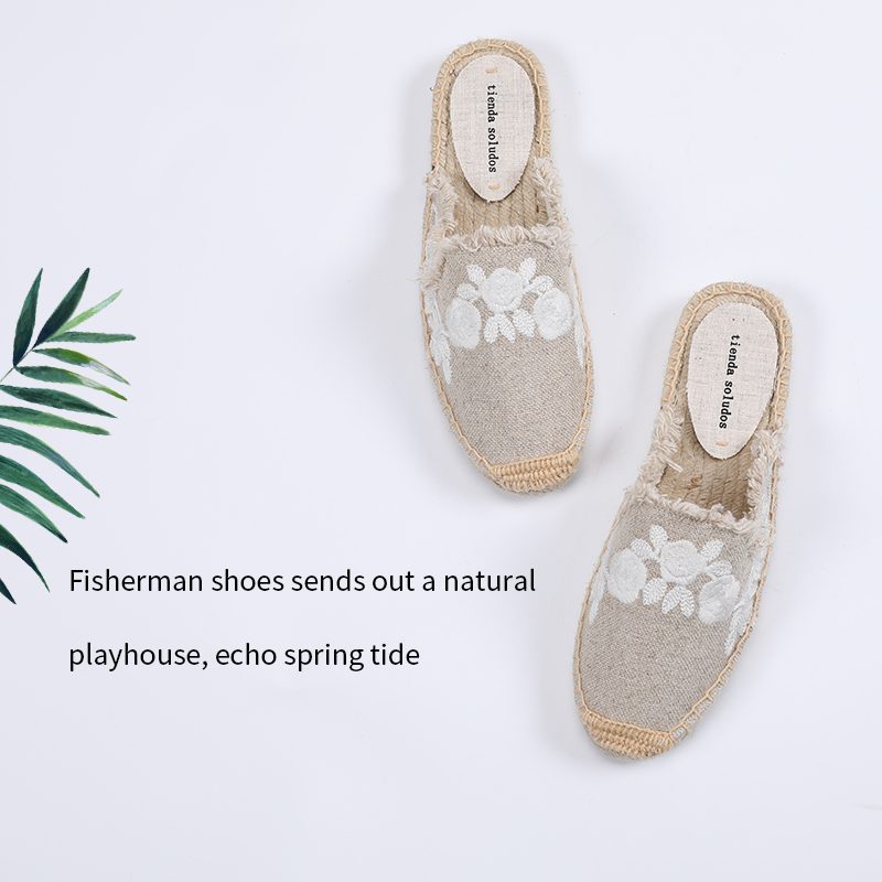 2021 New Slippers Pantufas Mules Tienda Soludos Cotton Fabric Sale Promotion Hemp Rubber Summer Slides Zapatos De Mujer Floral