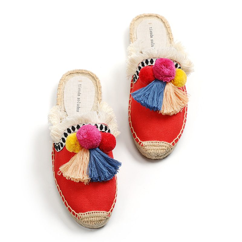 Women's Shoes Espadrilles 2021 Sale Unicornio Furry Slippers Rubber Hemp Colors Spring Summer Fluffy Ball Mule Slides