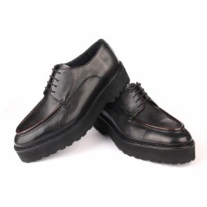 Handmade Black Casual Derby Shoes with Height Increasing Lightweight EVA Sole (4 cm), Genuine Calf Skin Leather, Men's Fashion
