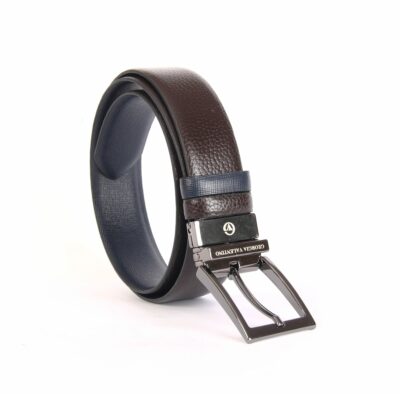 Handmade Brown / Dark Blue Double Sided Leather Belt Premium Reversible Buckle, Genuine Calfskin Floater Leather Accessories
