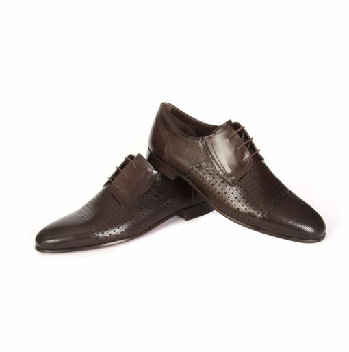 Handmade Brown Derby Shoes with Perforated Baby Buffalo Leather, Men's Premium Summer Shoes with Leather Sole, Classic Shoes Men