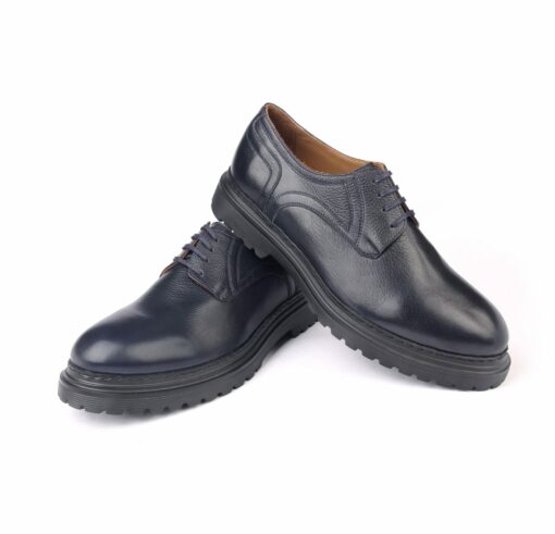 Handmade Casual Derby Shoes with Dark Blue Calf Leather, Height Increasing Lightweight EVA Sole, Men's Comfort Fashion