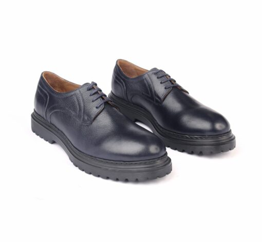 Handmade Casual Derby Shoes with Dark Blue Calf Leather, Height Increasing Lightweight EVA Sole, Men's Comfort Fashion