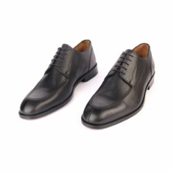 Handmade Classic Black Derby Shoes, Injected Leathersole, Split Toe, Embossed Calfskin Leather, Men's Formal Office Footwear