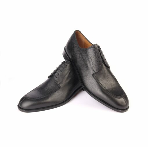 Handmade Classic Black Derby Shoes, Injected Leathersole, Split Toe, Embossed Calfskin Leather, Men's Formal Office Footwear