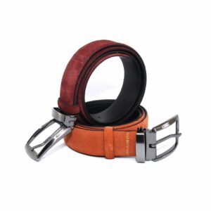 Handmade Leather Belts, Real Calf Suede, Burgundy & Orange, Premium Silver Buckles, Colorful Fashion Accessories for Jeans