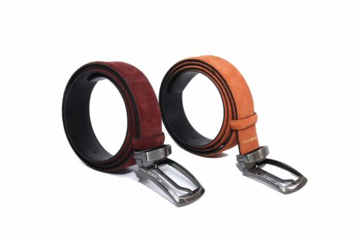 Handmade Leather Belts, Real Calf Suede, Burgundy & Orange, Premium Silver Buckles, Colorful Fashion Accessories for Jeans