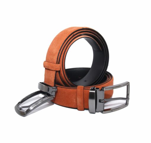 Handmade Leather Belts, Real Calf Suede, Marigold Orange, Chrome Silve Buckles, Colorful Modeling Accessories, Summer Fashion