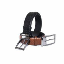 Handmade Leather Belts with Embossed Real Calf Skin, Tobacco & Black, Men's Formal Casual Dress Accessories, Fashion Set Combo