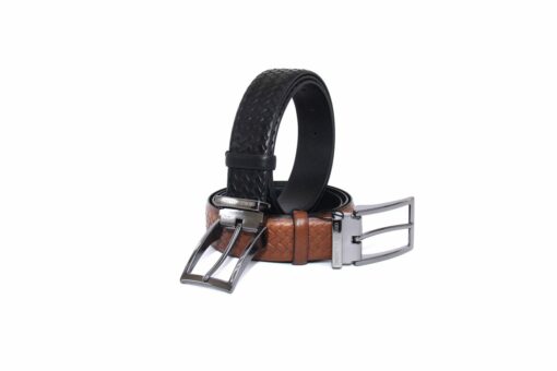 Handmade Leather Belts with Embossed Real Calf Skin, Tobacco & Black, Men's Formal Casual Dress Accessories, Fashion Set Combo