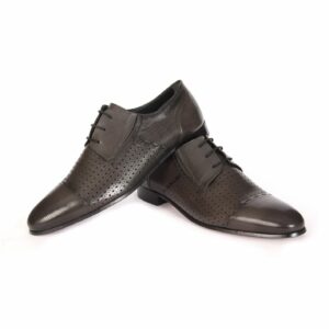 Handmade Olive Black Classic Derby Shoes with Perforated Baby Buffalo Leather, Men's Breathable Summer Shoes, Leather Sole