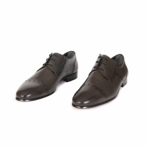 Handmade Olive Black Classic Derby Shoes with Perforated Baby Buffalo Leather, Men's Breathable Summer Shoes, Leather Sole