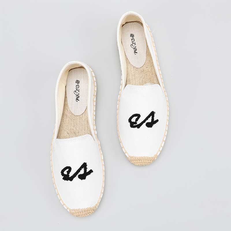 Classic letter embroidery, comfortable retro brushed slippers, ladies non-slip espadrilles