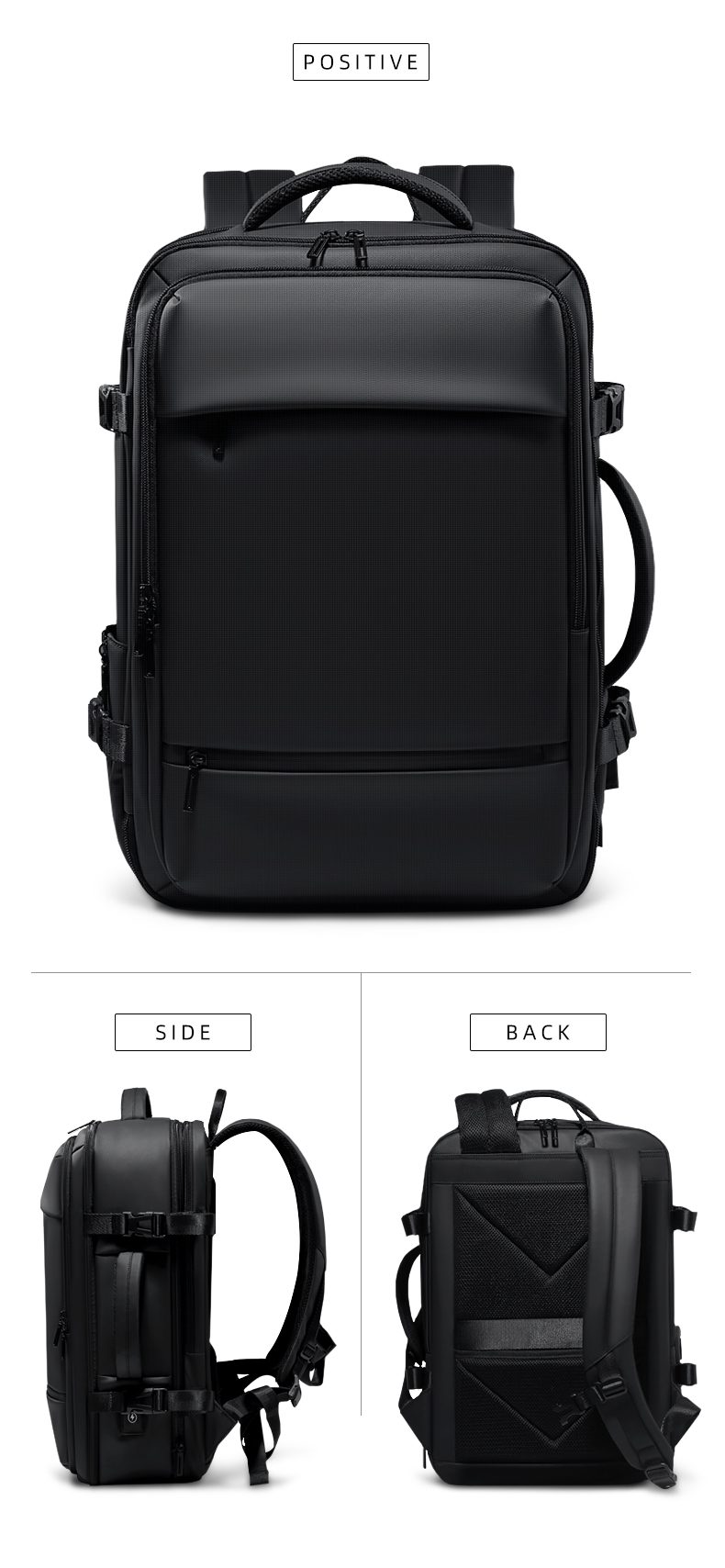 Fenruien Black Oxford Waterproof Backpacks for Men with USB Charging Port 17.3 Inch