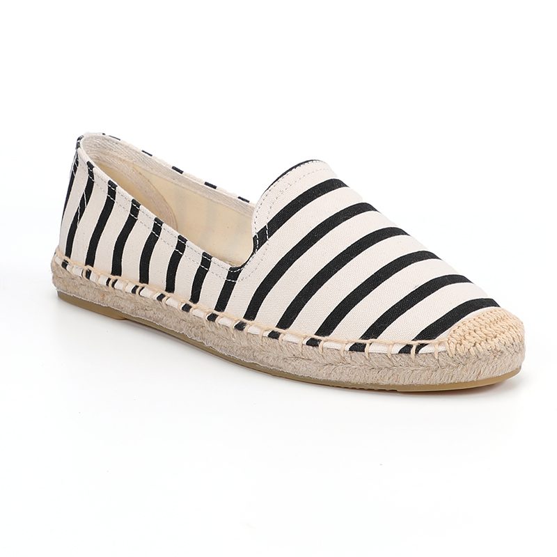 Factory direct sale ladies flat espadrilles retro striped one-legged lazy loafers durable high-quality linen shoes
