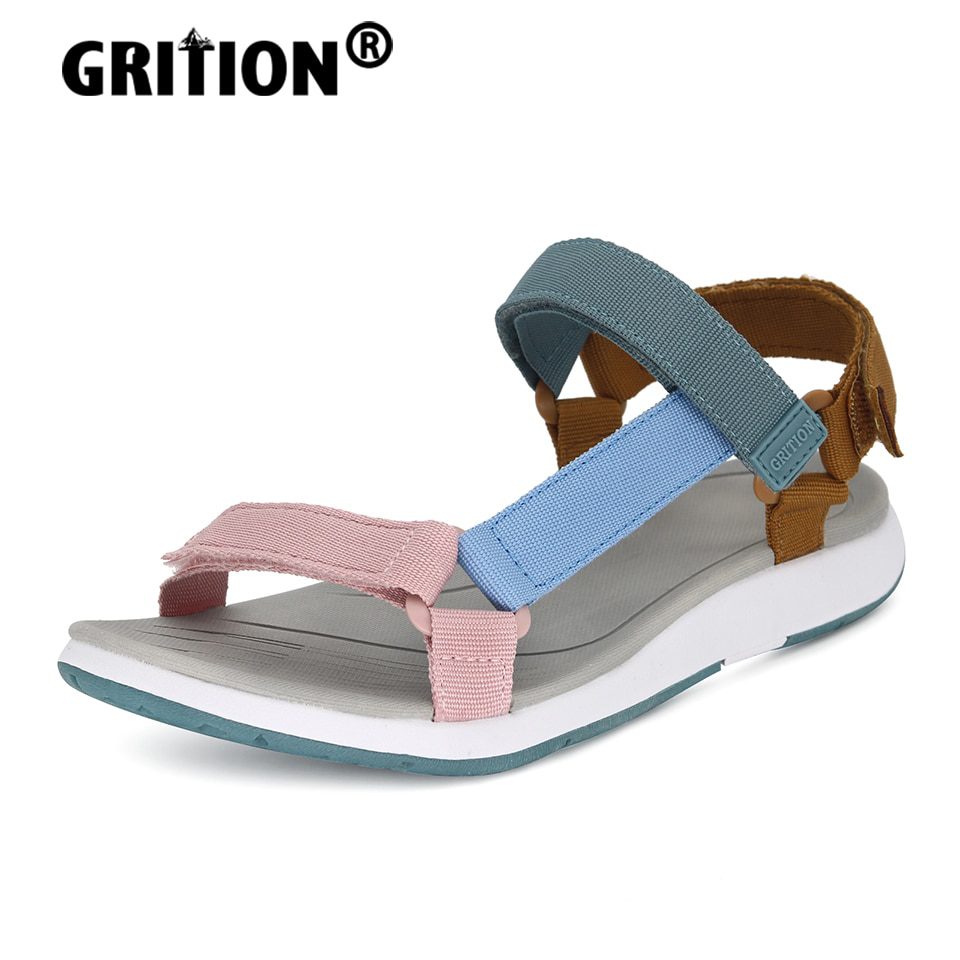GRITION Womens Summer Sandals Outdoor Beach Shoes Flat Heels Non-Slip Comfortable Fashion Open Toe Big Size 35-41 New Korean