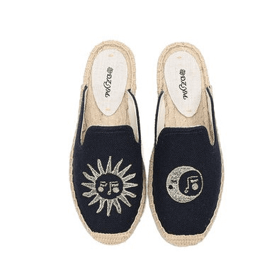 Sun and Moon Pattern Embroidery Flat-bottomed Breathable Espadrilles Ladies Casual and Comfortable One-step Slippers