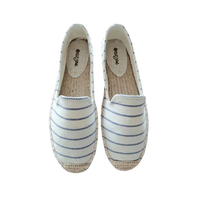 Factory direct sale ladies flat espadrilles retro striped one-legged lazy loafers durable high-quality linen shoes