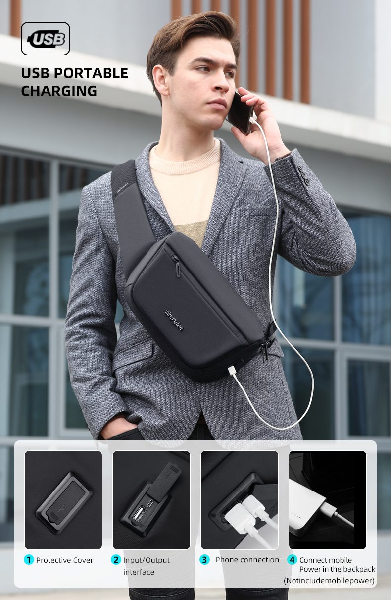 Fenruien Crossbody Bag For Men Waterproof Shoulder Messenger Bags Male Short Trip Chest Bag Waist Bag 2021 New Fit 9.7 Inch iPad