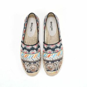 Ladies Casual Linen Hand Embroidered Mules Flat Sequin Shoes Summer Ladies Canvas Comfort Espadrilles Loafers
