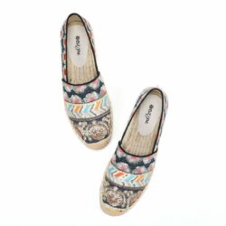 Ladies Casual Linen Hand Embroidered Mules Flat Sequin Shoes Summer Ladies Canvas Comfort Espadrilles Loafers