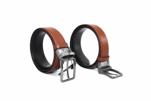Premium Handmade Reversible Double Side Belts with High Quality Silver Metal Buckles, Real Floater Leather, Rusty Brown Color
