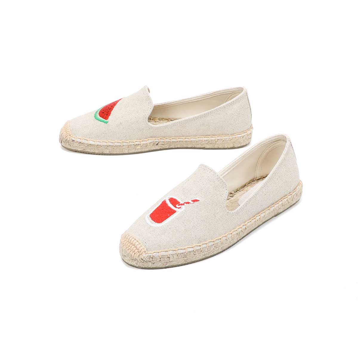 2022 new fruit pattern embroidery flat loafers shallow mouth round toe comfortable espadrilles ladies slip-on casual shoes