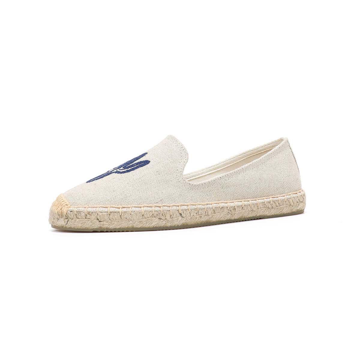 Summer Ladies Simple Embroidered Flat Shoes Round Toe Linen Slip On Ladies Casual Shoes Cloth Shoes Comfortable Espadrilles