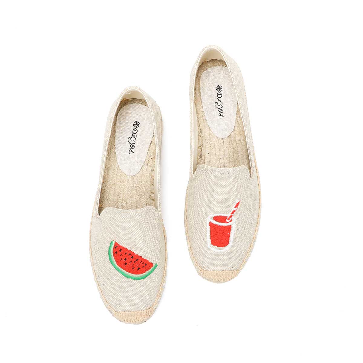 2022 new fruit pattern embroidery flat loafers shallow mouth round toe comfortable espadrilles ladies slip-on casual shoes