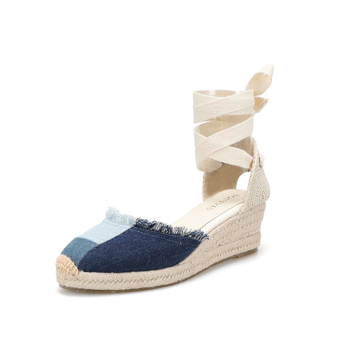 Wedge Low Heels Sandals For Women 2022 Promotion Sale Denim 0-3cm Casual Canvas Covered Sapato Feminino Sandalias Mujer