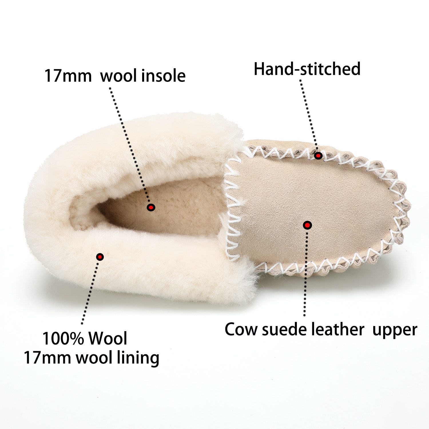 Winter warm leather and wool home shoes, comfortable fur-lined women's shoes