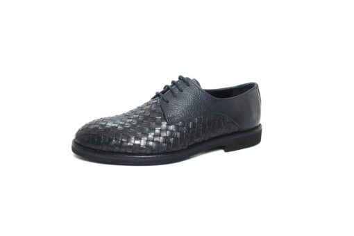 SHENBIN'S Handmade Woven Leather Dark Navy Blue Derby Shoes with Extra Light Soles, Shenbin's Exclusive Men's Footwear