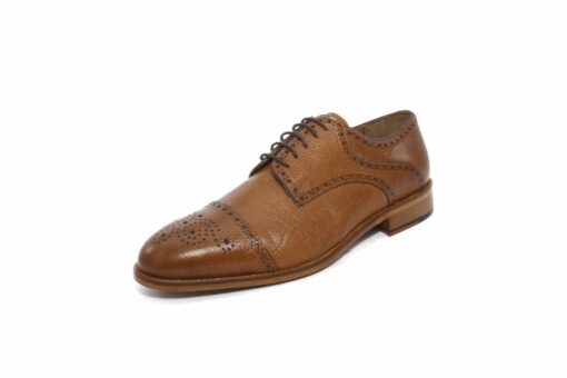 SHENBIN'S Medallion Toe Classic Derby Shoes, Premium Tobacco Leather, Genuine Leather Soles