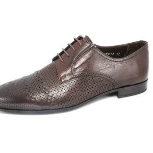 SHENBIN's Breathable Derby Shoes, Classic Leather Soles, Perforated Brown Baby Buffalo, Exclusive Woven Cap Toe, Handmade