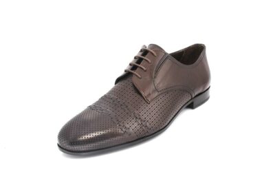 SHENBIN's Breathable Derby Shoes, Classic Leather Soles, Perforated Brown Baby Buffalo, Exclusive Woven Cap Toe, Handmade
