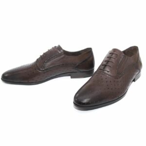 SHENBIN's Exclusive Handmade Derby Shoes, Perforated Breathable Baby Buffalo Leather, Leather Sole, Brown Formal Summer Shoes