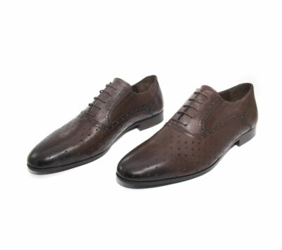SHENBIN's Exclusive Handmade Derby Shoes, Perforated Breathable Baby Buffalo Leather, Leather Sole, Brown Formal Summer Shoes