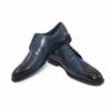 SHENBIN's Premium Handmade Medallion Toe Derby Shoes, Dark Blue Baby Buffalo Leather, Leather Sole, Men's Classic Fashion