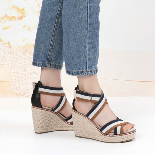 Sapato Feminino New Arrival Limited Microfiber Cross-strap Open Rubber Sandals Sandals Wedges Shoes For Summer 2020 High Heels