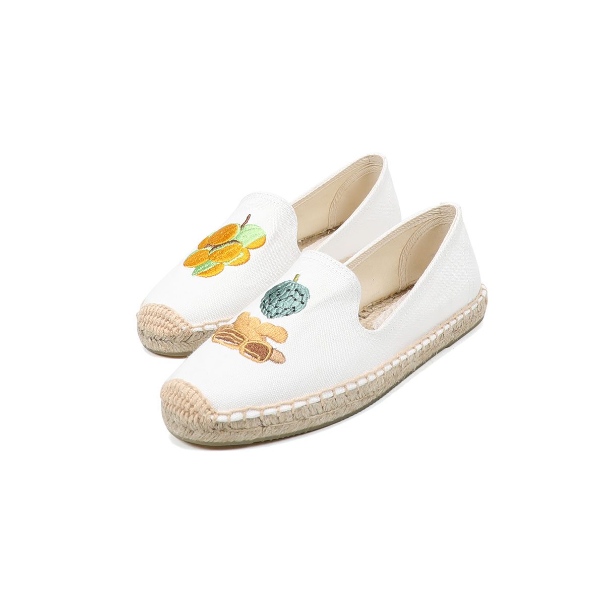 Summer fashion ladies all-match casual white shoes fruit pattern embroidered slip-on canvas shoes high-quality espadrilles