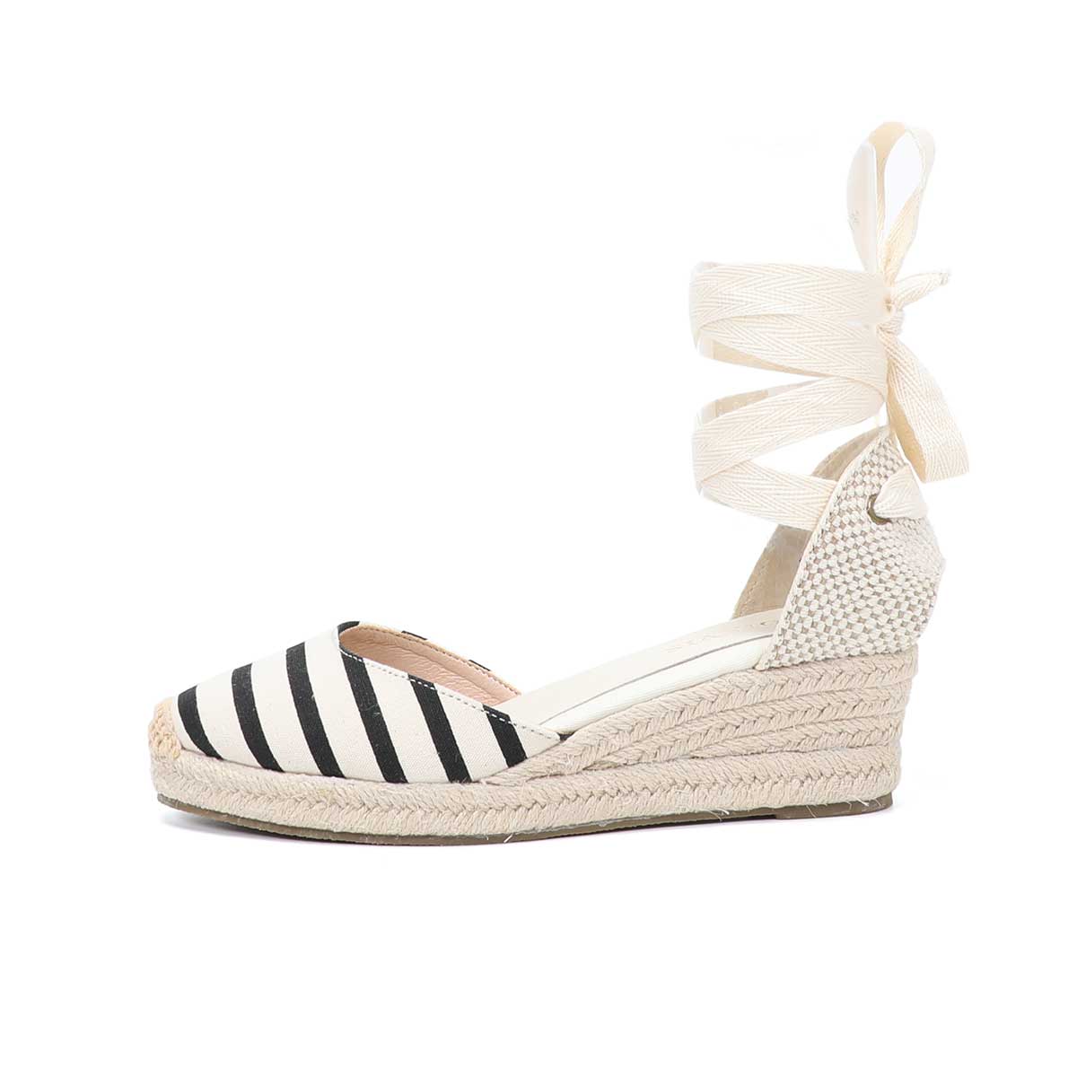2022 Women's Wedge Low Heel Sandals Promotion Striped Canvas 0-3cm Casual Canvas Covered Sapato Feminino Sandalias Mujer
