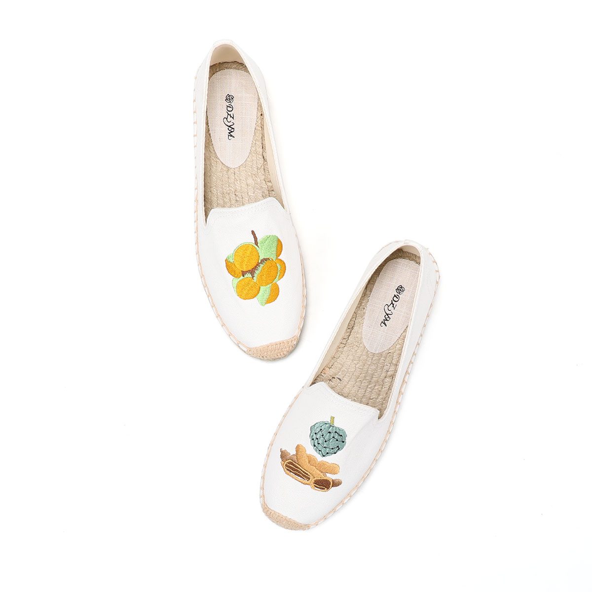 Summer fashion ladies all-match casual white shoes fruit pattern embroidered slip-on canvas shoes high-quality espadrilles