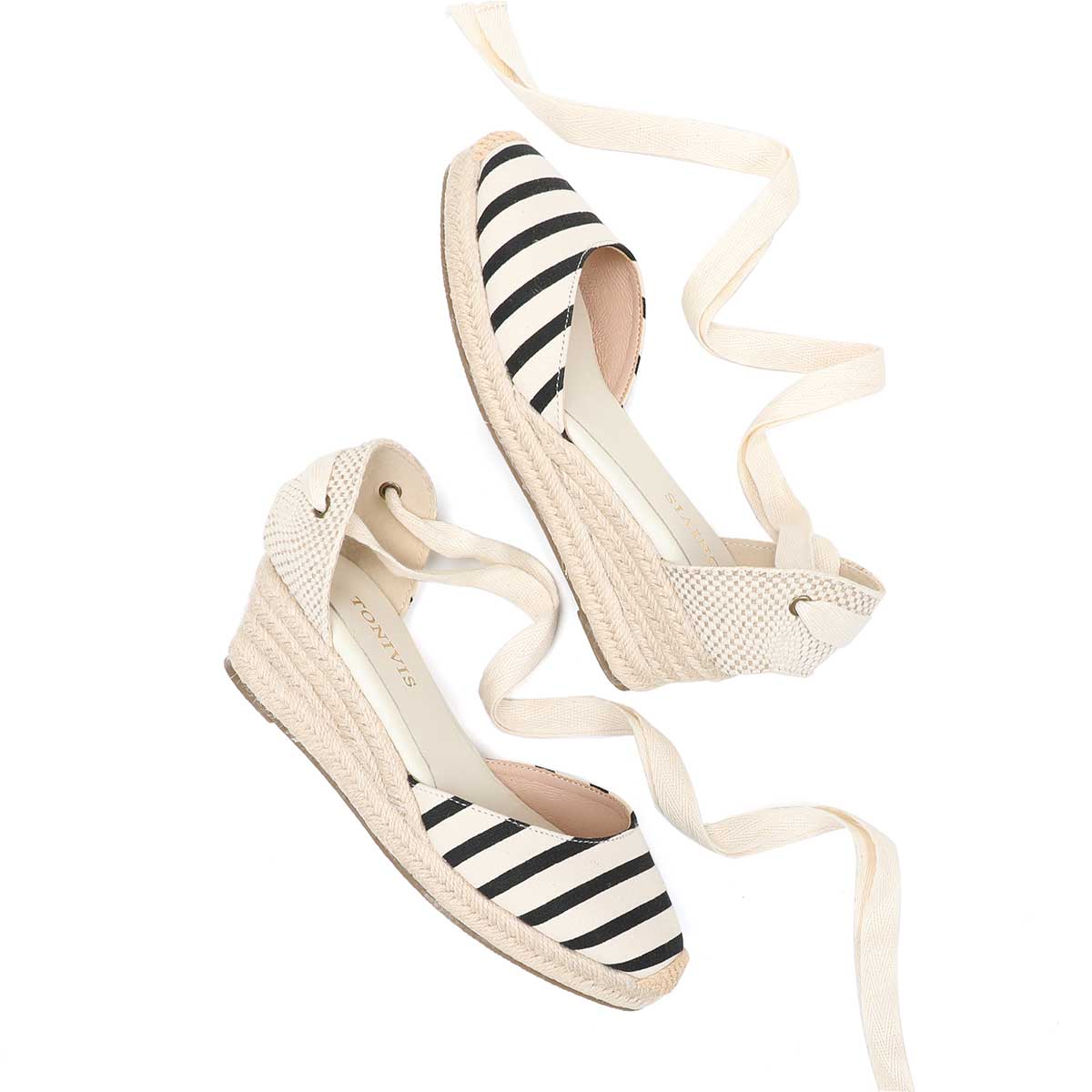 2022 Women's Wedge Low Heel Sandals Promotion Striped Canvas 0-3cm Casual Canvas Covered Sapato Feminino Sandalias Mujer