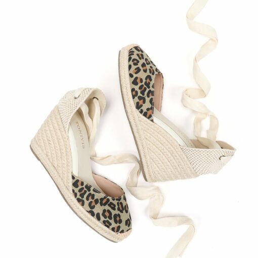 Summer ladies bag toe espadrille wedge sandals thick heel platform ankle strap leopard print high heels