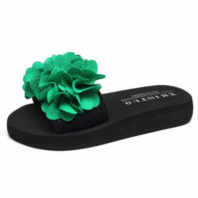 Green Sandals 2020 Ladies Slipper Casual Shoes Flower Wedge Summer Women Platform Solid 3cm Heel Slides Beach Shoes Plus Size 42