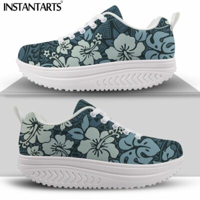 Retro Hawaii Hibiscu Flower Pattern Platform Shoes