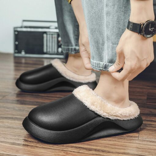 Winter Men Plush Slippers Waterproof Indoor Warm Fur Furry Slipper Bathroom Slides Detachable Platform Couple Shoes Rubber Clogs