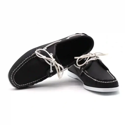 Black On White Cowhide Deck Shoe